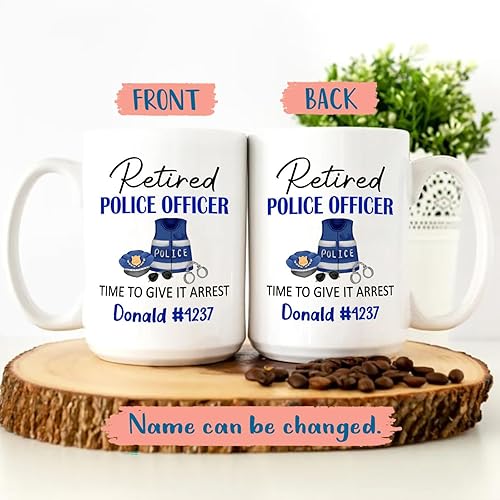 Miniatura 2 de Taza de café de oficial de policía con nombre personalizado, 11 y 15 onzas, taza de cerámica blanca con tiempo para darle arresto, taza de café