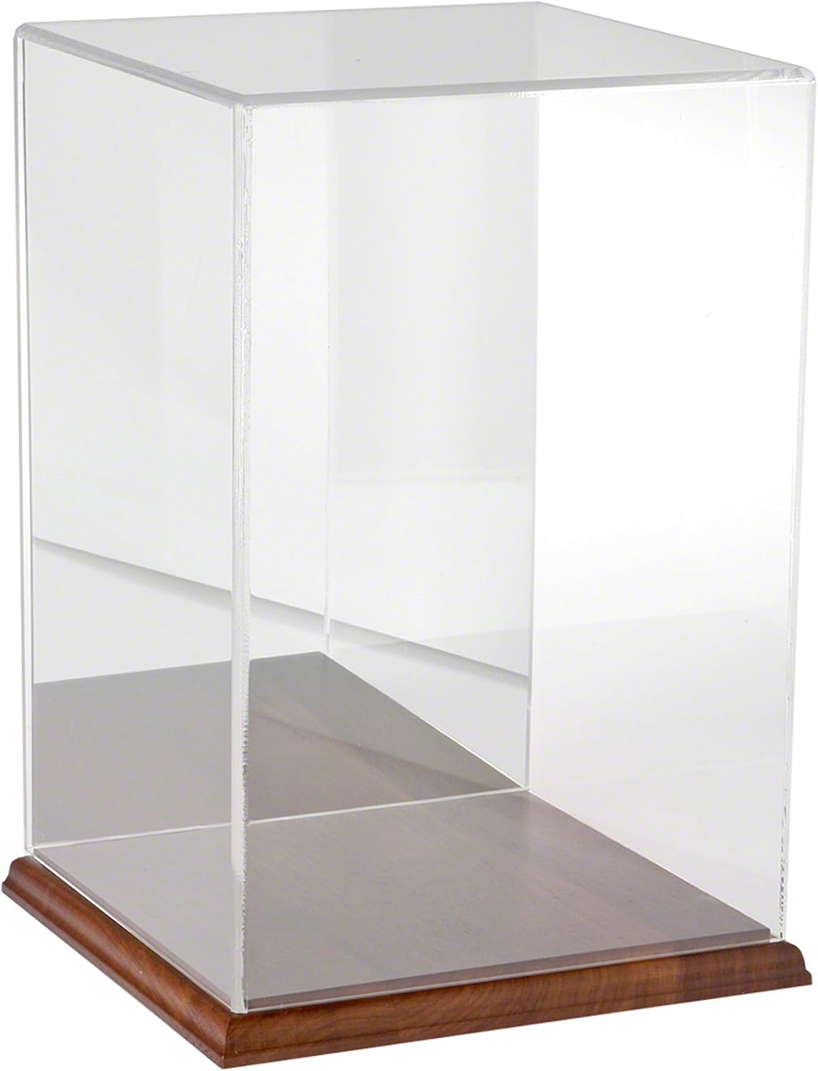 Plymor Clear Acrylic Display Case with Hardwood Base (Mirror Back), 8 W x 8 D x 12 H