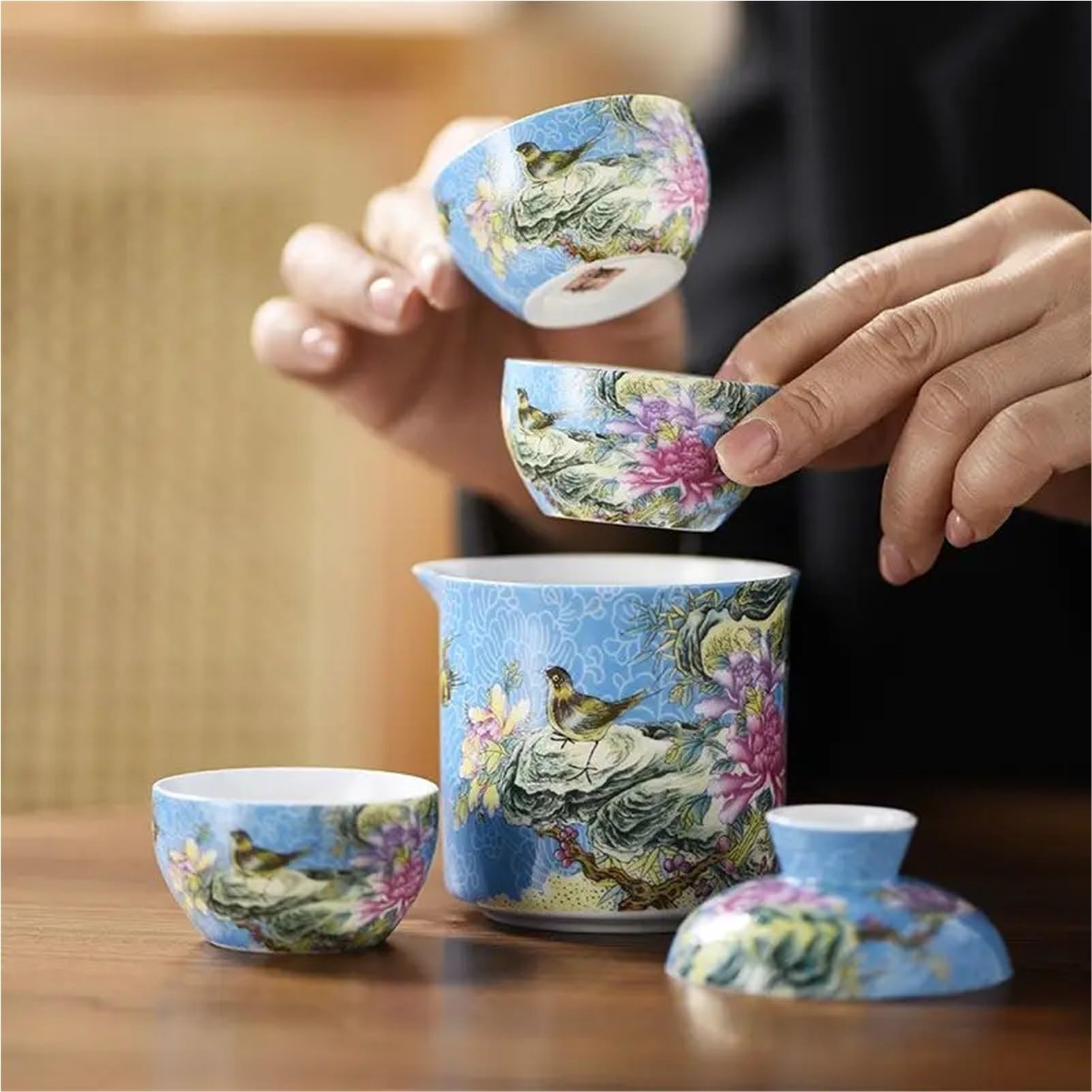 Przenośny zestaw do herbaty na kemping, emaliowany kubek ekspresowy, ceramiczny prosty zestaw do herbaty domowej (D 1 zestaw)