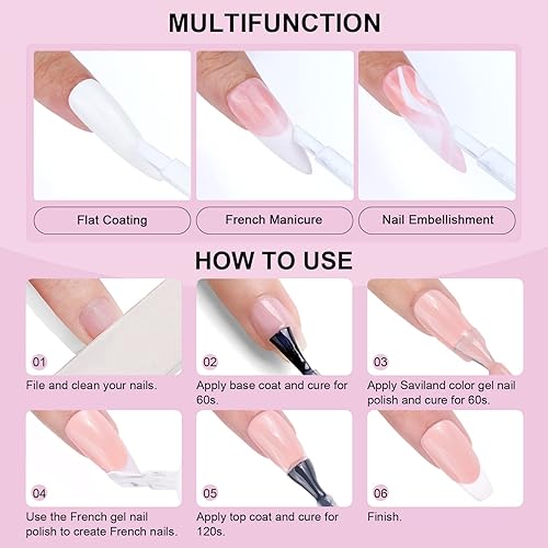 Miniatura 8 de SAVILAND Esmalte de uñas de gel francés  1 unidad de 0.3 fl oz (0.3 fl oz), esmalte de gel amarillo UV LED Soak Off Gel de manicura francesa rápida