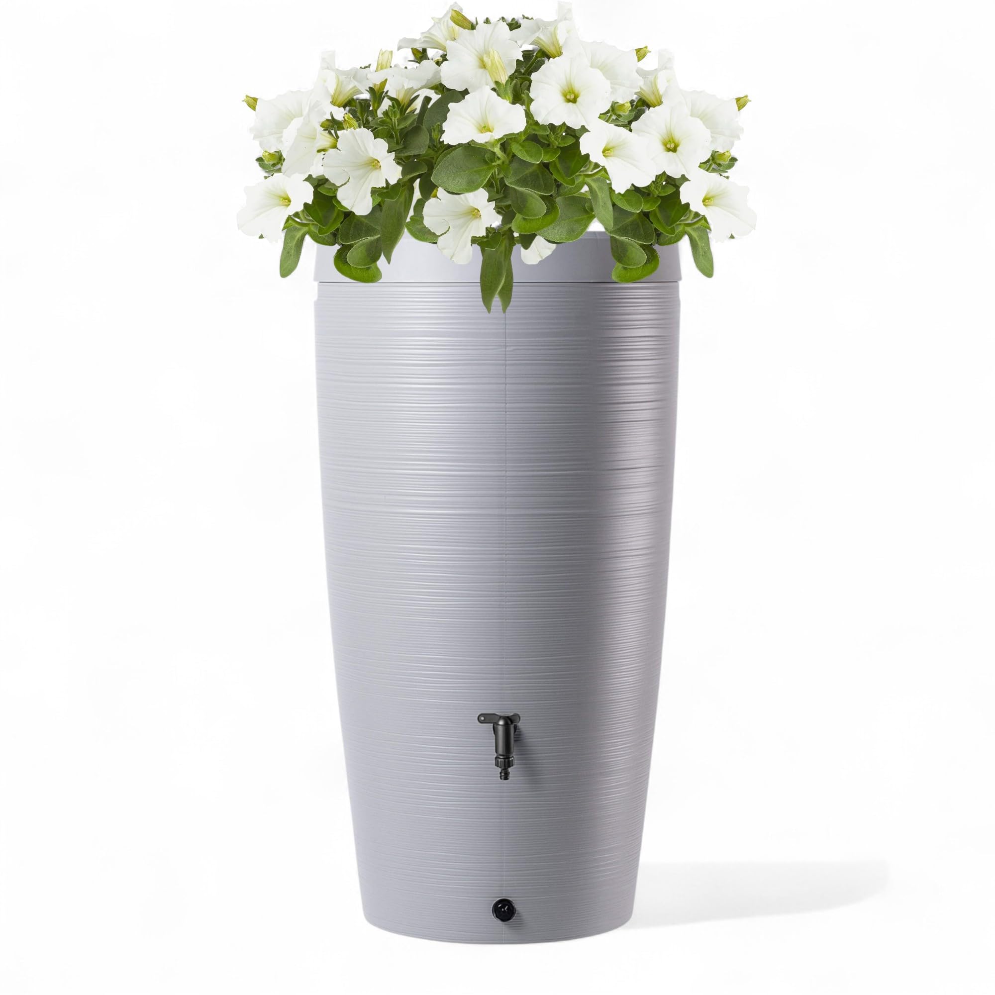 Regentonne mit Pflanzschale 2-in-1 240L – Wassertonne mit Auslaufhahn & Deckel – Regenfass mit Pflanzbereich – Wasserspeicher für Garten (Hellgrau)