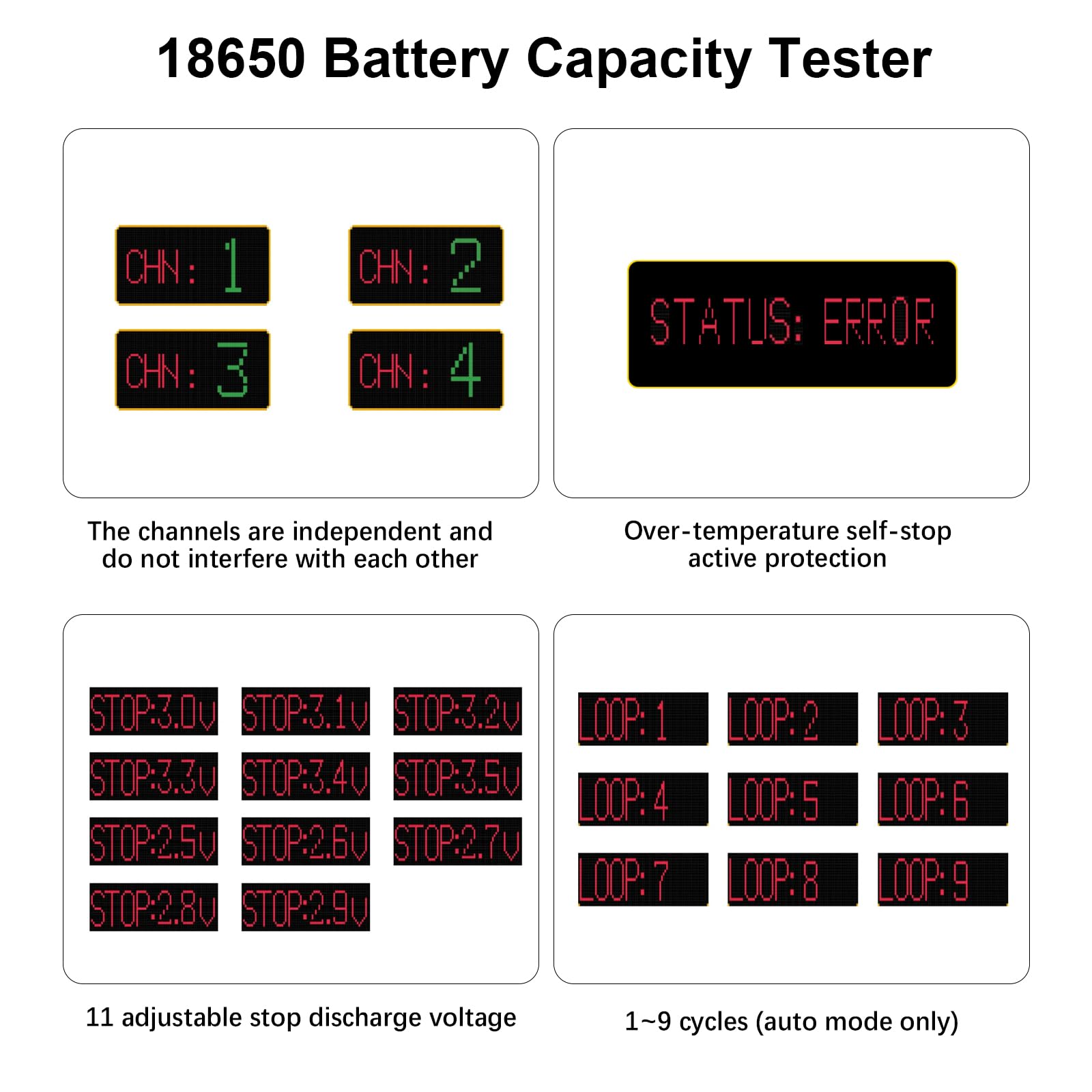AYWHP Tester di capacità della batteria 4 canali 18650 con tipo C display LCD per batteria al litio