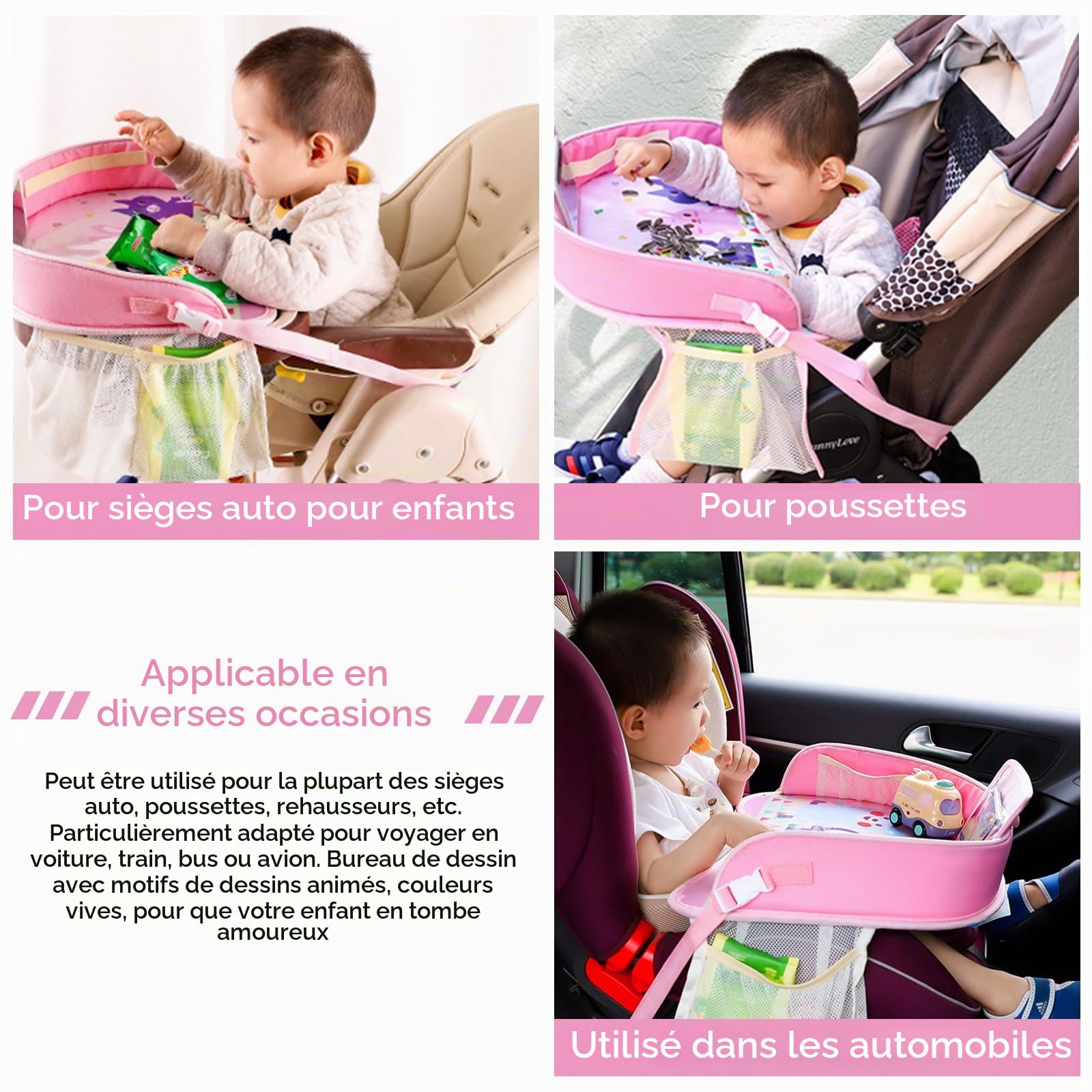 table d'activités de voyage pour enfants - Surface lavable avec organiseurs pour voiture, avion, poussette