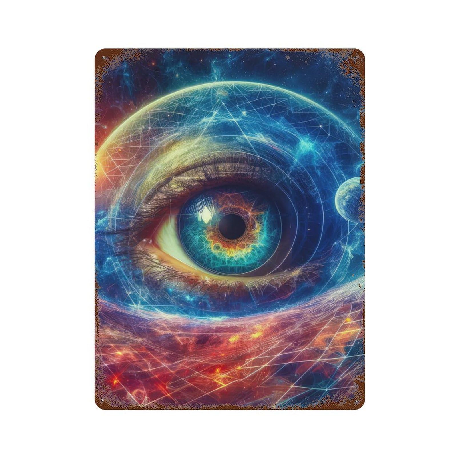 The Cosmic Eye Distressed Metal Wall Sign 15.7"x11.8", for Garage, Bar And Workshop Decor, Decorative Metal Wall Art