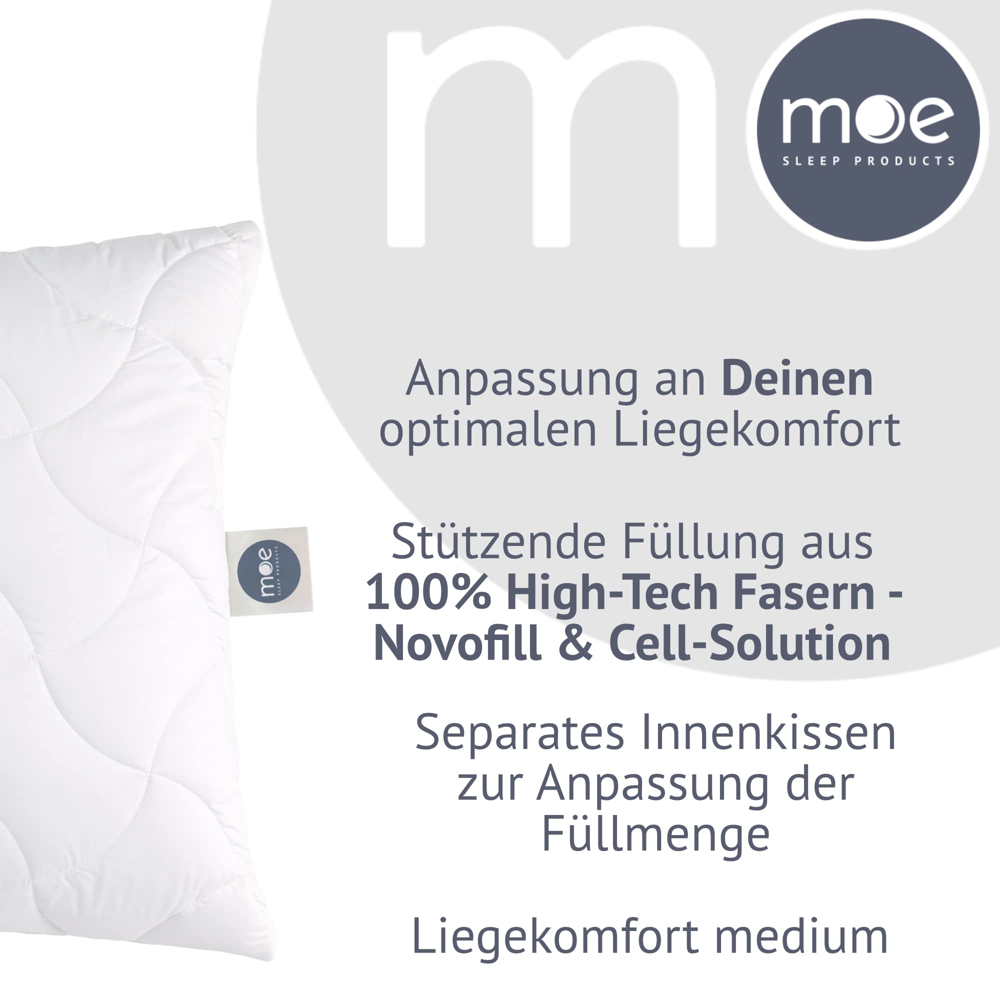 moe Breezy Dream Steppkissen 80x80 cm - temperaturregulierendes Kissen mit Steppmuster, Kopfkissen, Made in Germany, Bezug 100% Baumwolle, auch für Allergiker geeignet, Füllmenge 750 g