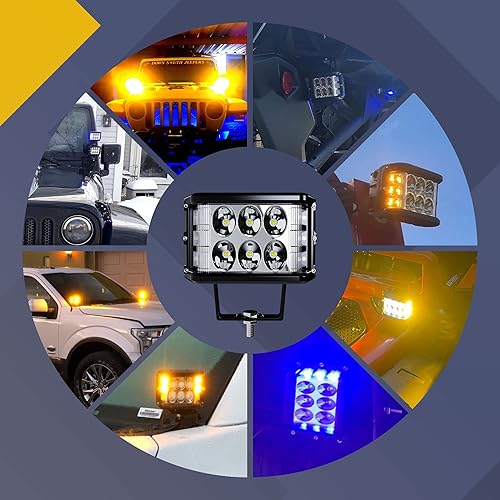 Miniatura 9 de ASLONG Disparador lateral LED, 2 luces estroboscópicas de trabajo DRL de 4 pulgadas con amarillo y azul, doble color, intermitente, cubos LED, luz