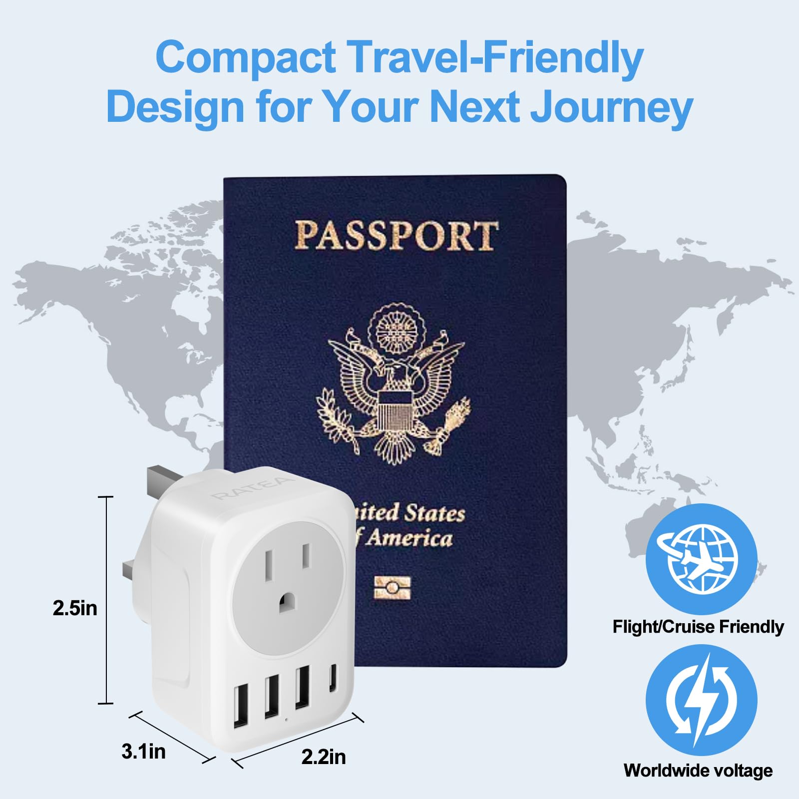 Reiseadapter für Irland Großbritannien, Typ G Netzadapter mit 3 USB-A, 1 USB-C-Ausgangsladegerät für die USA nach Schottland, London, England, Britisch, Irisch,
