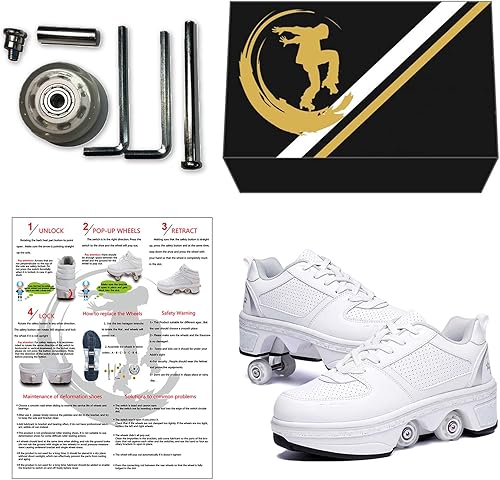 Miniatura 5 de Tenis de accionamiento automático para caminar con dos filas de ruedas, patín 2 en 1 con poleas desmontables de deformación invisible, para patinar,