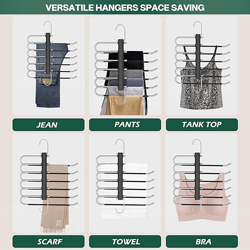 Miniatura 7 de DOIOWN Perchas para pantalones que ahorran espacio paquete de 2 perchas de 6 niveles para pantalones con extremos abiertos para hombres y mujeres,