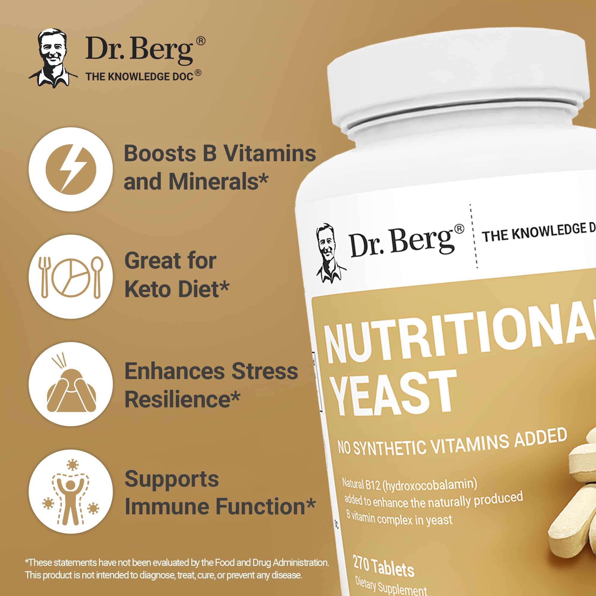 Dr. Berg Nutritionals Yeast Tablets – Natural B12 Added - All 8 B Vitamin Complex – Organic Vanilla Flavor - 270 Vegan Tablets Dietary Supplements — Amazon image 3
