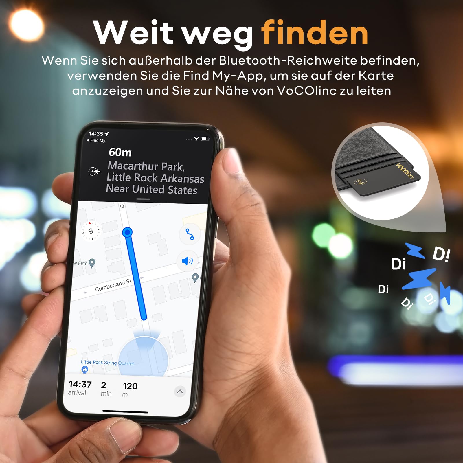 VOCOlinc Wiederaufladbar Wallet Tracker Karte 2 Pack, Ultra Thin 1.6mm Air Tag Card Funktioniert mit Apple Wo ist? APP (Nur iOS), Bluetooth Item Finder für Reisepässe/Koffer/Taschen/Geldbörse