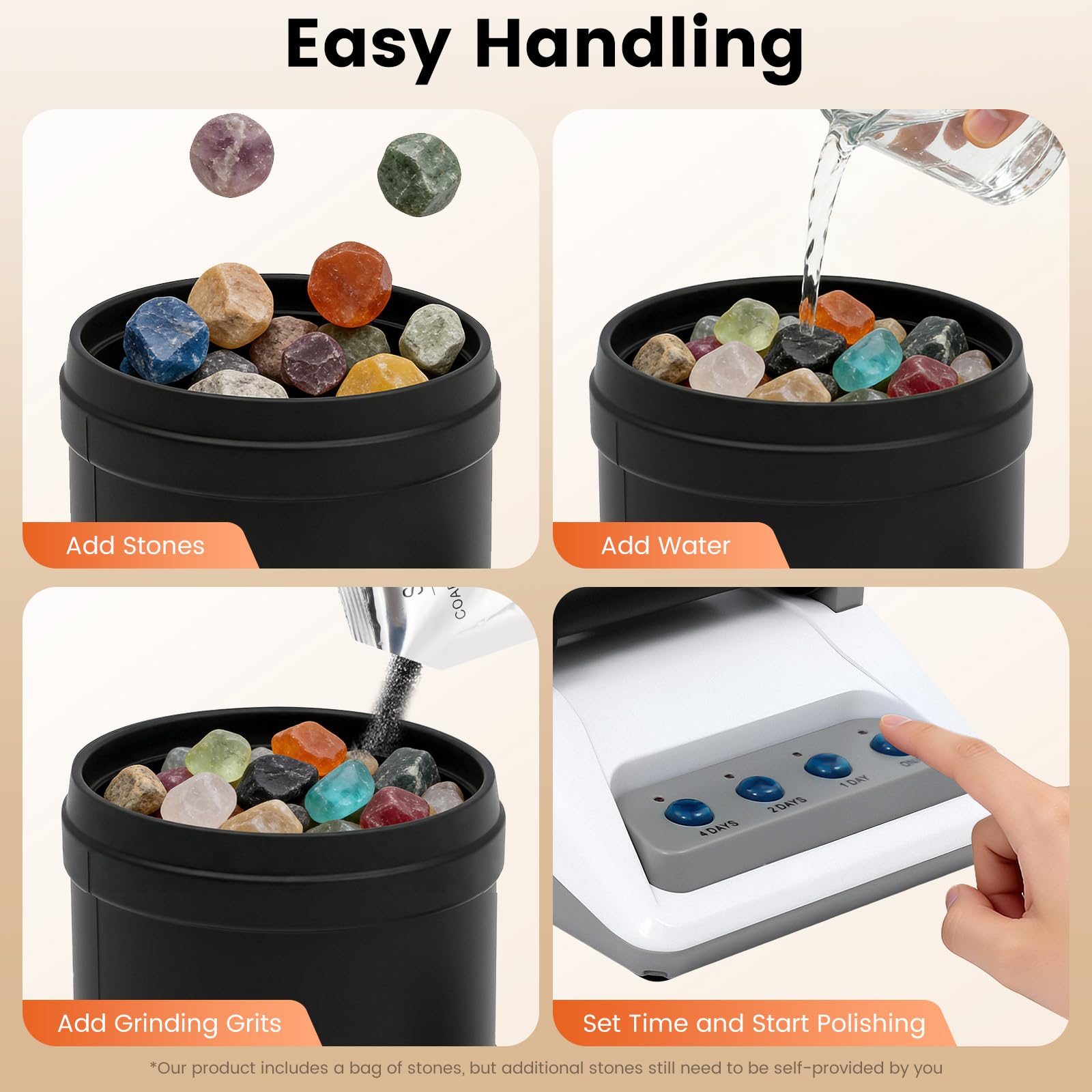 Rock Tumbler Kit, Starter Komplettes Steinpolierer Set, Rock Polierset mit 7-Tage-Timer DIY Edelsteine Poliermaschine Rosenquarz Stein Steinpoliermaschine für Kinder und Erwachsene