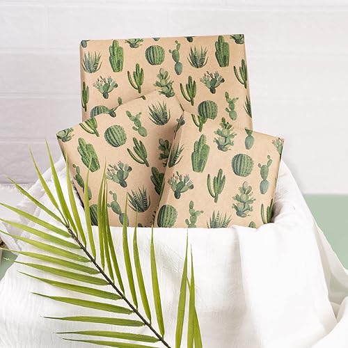 Miniatura 4 de RUSPEPA Rollo de papel de regalo Kraft, mini rollo, diseño de cactus para todas las ocasiones, 17 pulgadas x 32.8 pies
