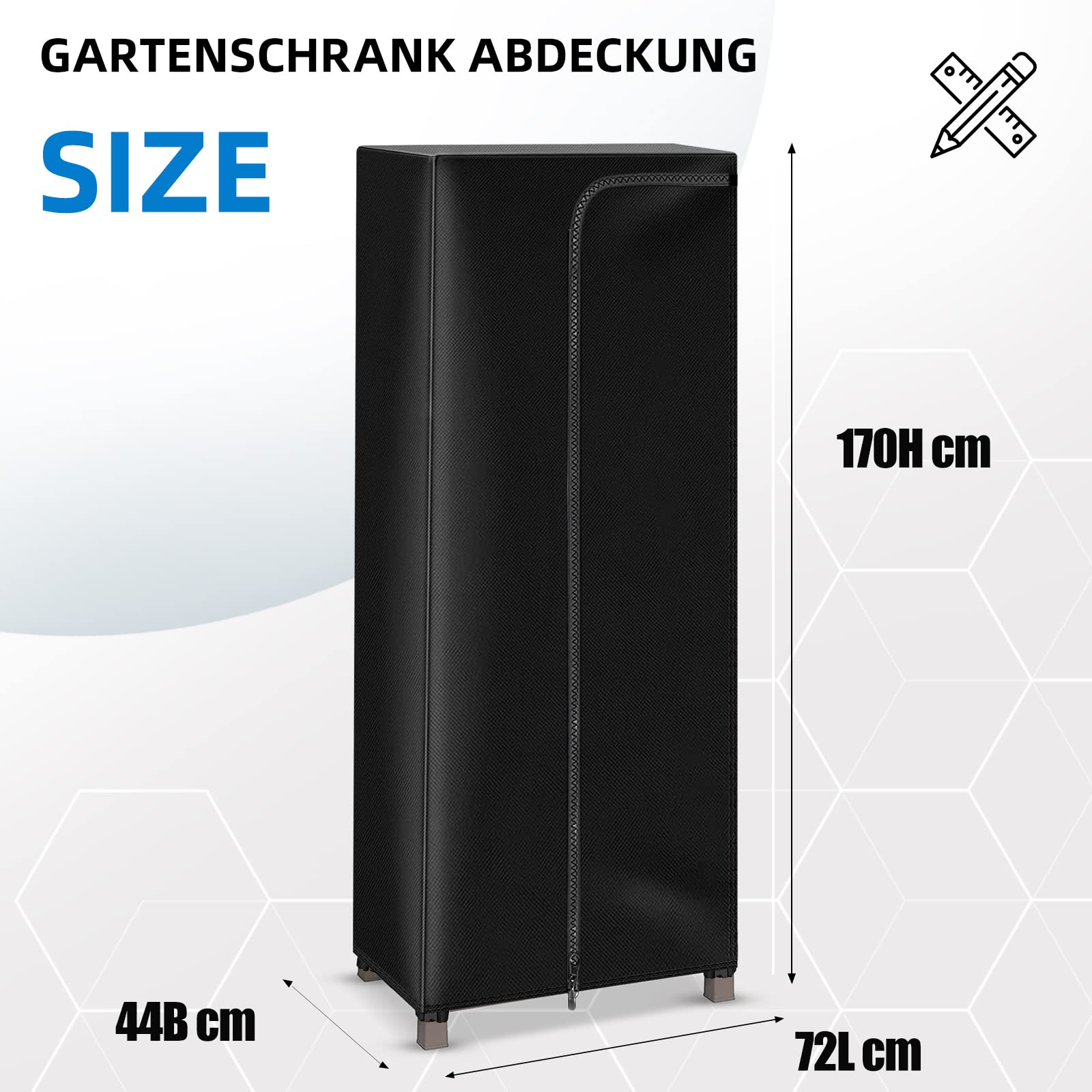 Copertura per armadio da giardino, resistente alle intemperie, 72x44x170 cm, 420 D, per armadietti in plastica, armadietto per scope, balcone, antivento, resistente ai raggi UV (armadi non inclusi)