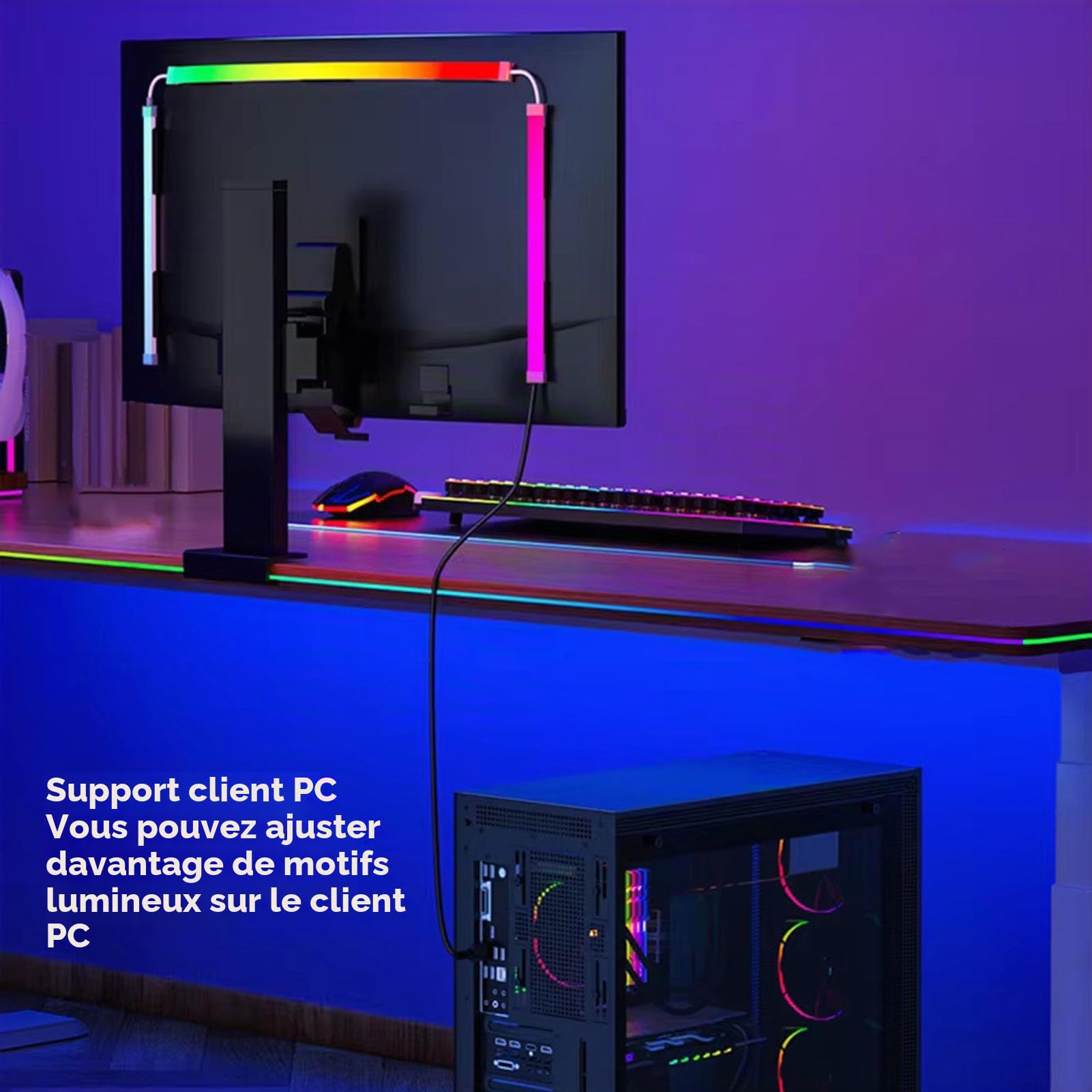 Garsent Bande Lumineuse LED pour écran D'ordinateur, Rétroéclairage de Synchronisation D'écran PC RVB pour écran de Bureau 32 Pouces, Reconnaissance des Couleurs D'écran Multi-Mode,