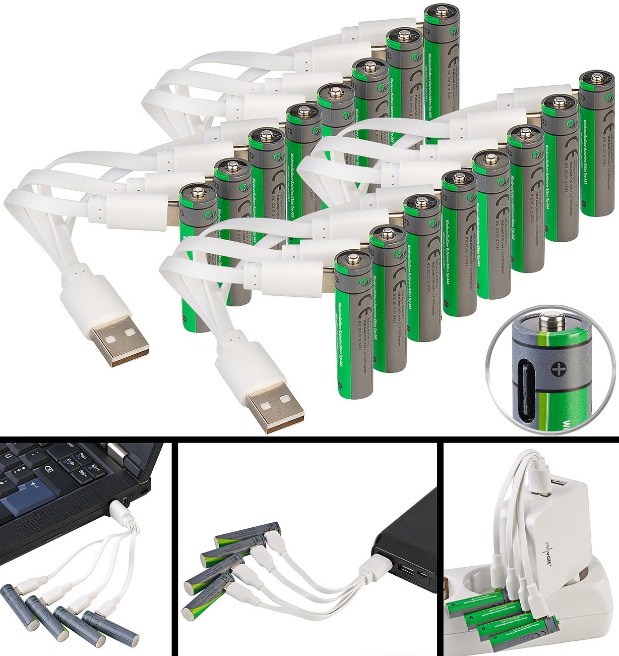 tka Köbele Akkutechnik batteria AAA ricaricabile: 16-set batterie ricaricabili, 400 mAh, 600 mWh (aaa batterie usb, batteria al litio, RC)