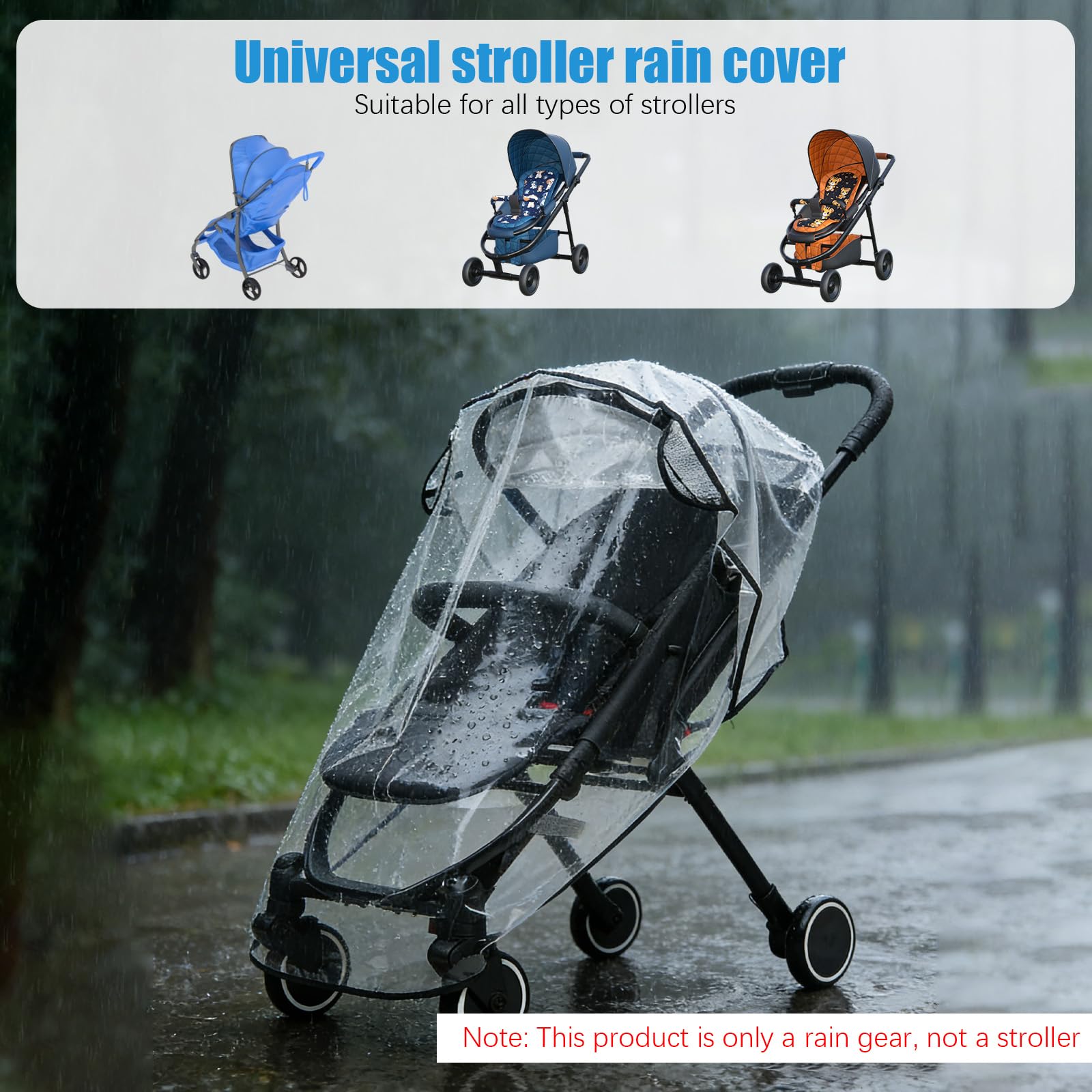 Habillage Pluie Universelle pour Poussette, Housse Pluie Universelle Protection Pluie Poussette Respirante, Protection Contre les Intempéries pour Bébé, Facile Installer, Inodore Durable