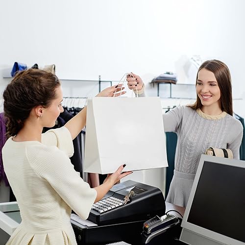 Miniatura 6 de 80 bolsas de papel blanco con asas a granel, de 16 x 6 x 12 pulgadas, bolsas de regalo grandes, bolsas de papel de estraza a granel para boutiques,