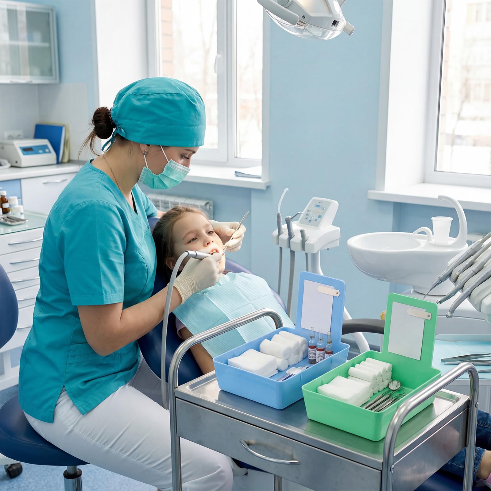Dental Lab Pans - 14 Pack Green & Blue -6