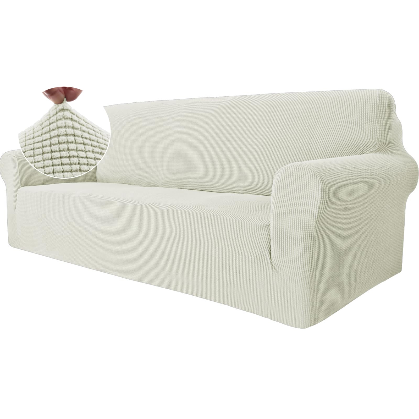 Ystyle Sofa Cover, 3 Seater, Adjustable Elastic Sofa Covers, Sofa Protector for Cats and Pets Dogs, Sofa Cover with Armrests, Non-Slip, Stain-Resistant, Washable, Natural White Global Recycled Standard Global Recycled Standard Global Recycled Standard