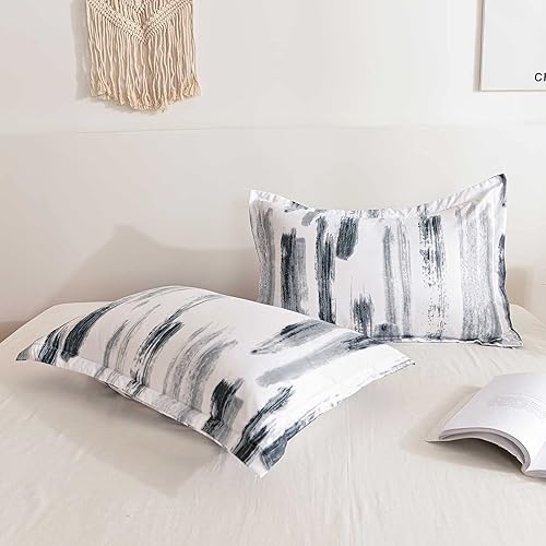 Miniatura 7 de Nanko Juego de edredón tamaño Queen de 3 piezas, diseño estampado gris y blanco, reversible, de microfibra alternativa, para todas las estaciones,