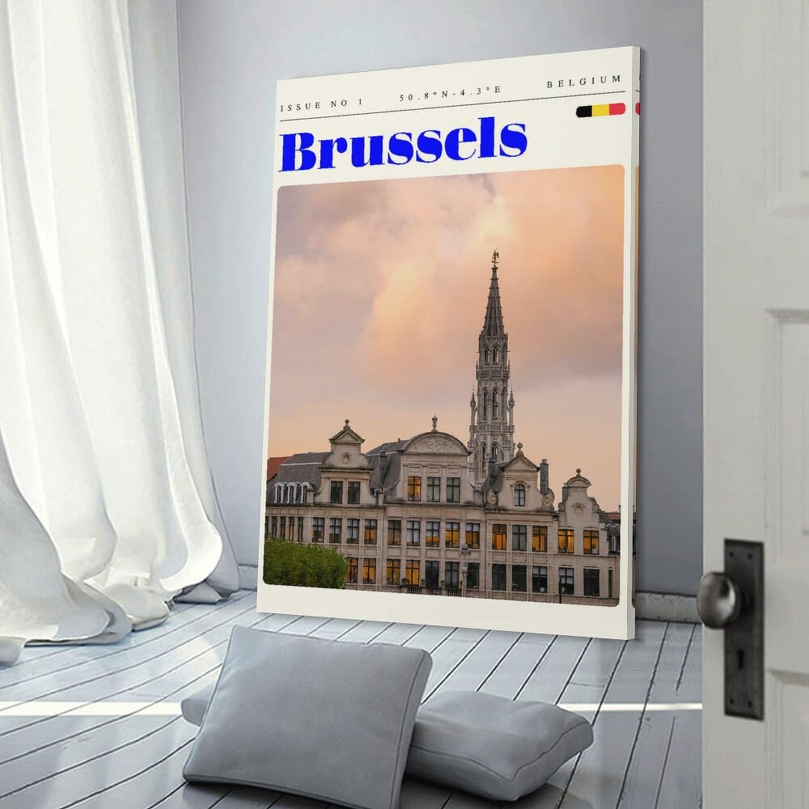 Junmoney Brussels Belgium Travel Art Wall Art Print, 24x36inch(60x90cm), for Study, Office Or Focused Interiors, Home Office Artwork with Decorative Appeal