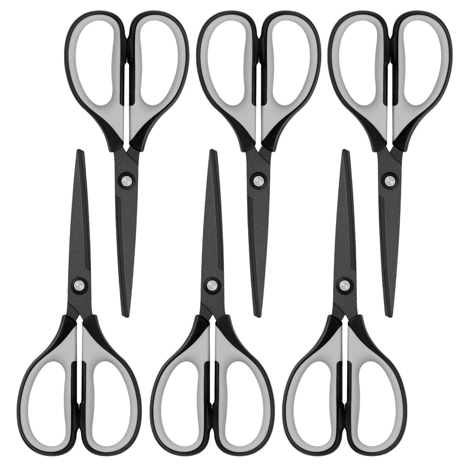 Uaugulft Scissors, Stainless Steel Professional Multi-Purpose Scissors with with Titanium Coated Blades, Soft Grip Handle, Grey Black, 6 Pieces Set