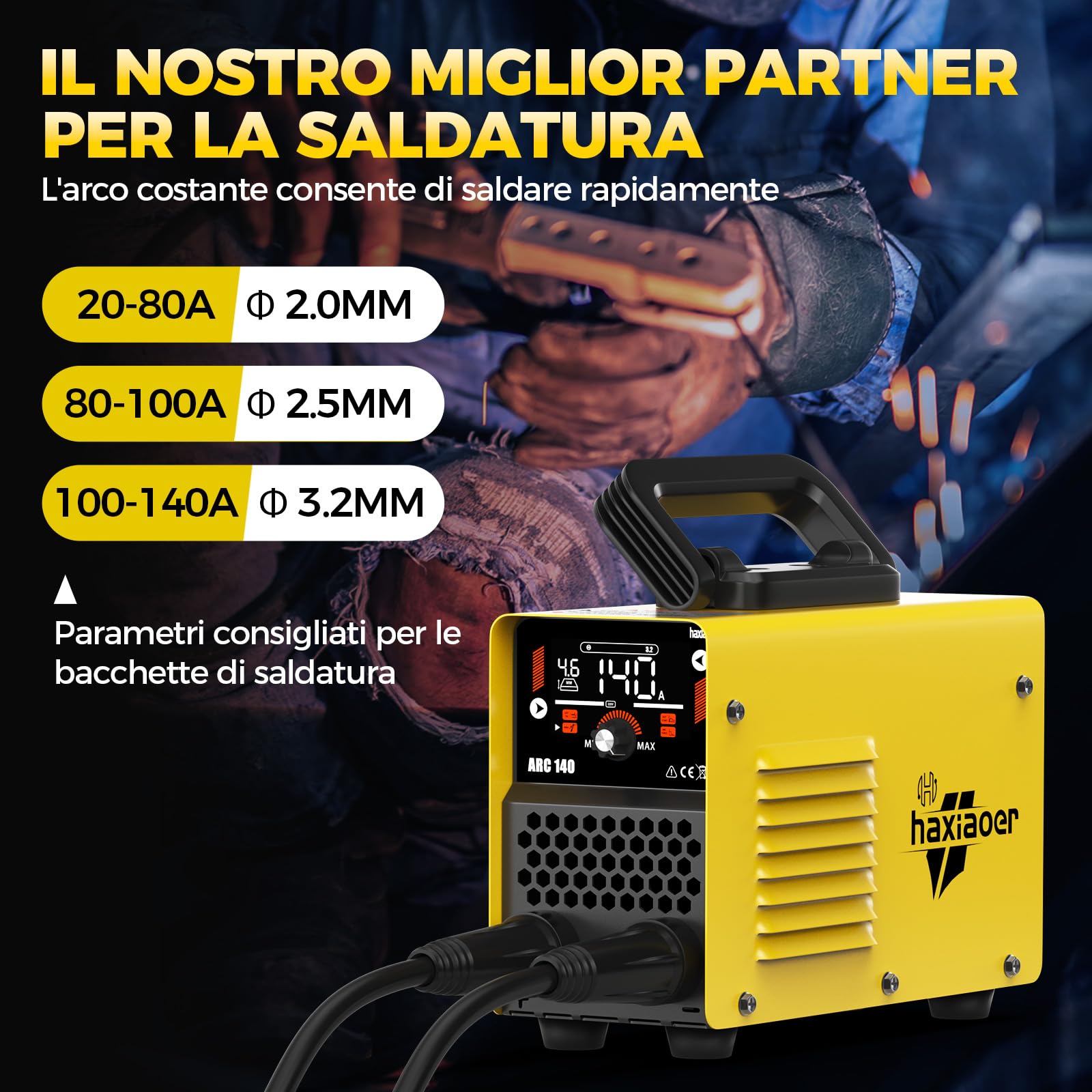 haxiaoer Saldatrice Inverter 230V Kit Completo - 2 in 1 140A MMA Lift TIG Saldatrice Electtrodo con saldatrice ad arco digitale Smart LCD Display Inverter, IGBT, 10 Fili di saldatura
