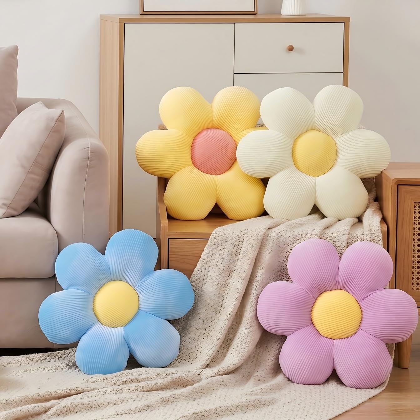 Cojín decorativo con diseño de margaritas amarillas, bonitos cojines para suelo, estético para decoración de habitación, cama, sofá, silla, 38 cm (amarillo)