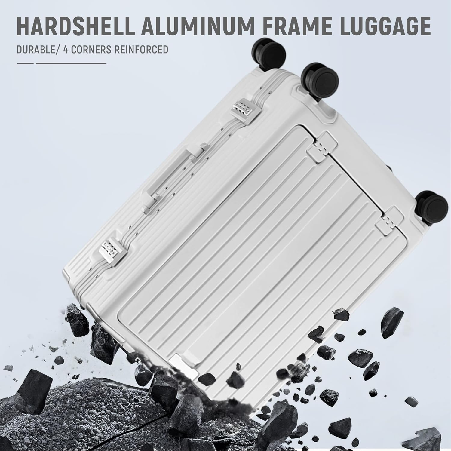 UrbanExplorer 20 Inch Carry On Luggage TSA Approved, Aluminum Frame Zipperless Luggage Carry On with Compartment for Short Trips, ABS+PC Hard Shell Suitcases with Spinner Wheels, White