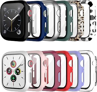 12 Pack Case with Tempered Glass Screen Protector for Apple Watch 38mm Series 3/2/1, Full Matte Leopard Cow Pattern PC Cover for Iwatch 38mm Accessories 12 Colors, 38mm