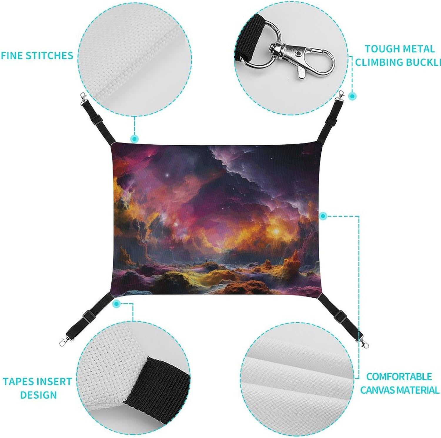 review Hanging Pet Hammock, Colorful Outer Space Printed Soft Breathable Pet Hammock with Adjustable Straps and Metal Hooks for Cats Small Dogs Rabbits Sugar Gliders