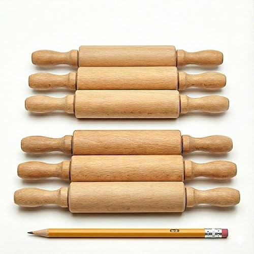 Mini rodillos de 8 pulgadas para niños (paquete de 6) sin astillas, madera dura antiadherente para hornear, manualidades sensoriales, Play-Doh,