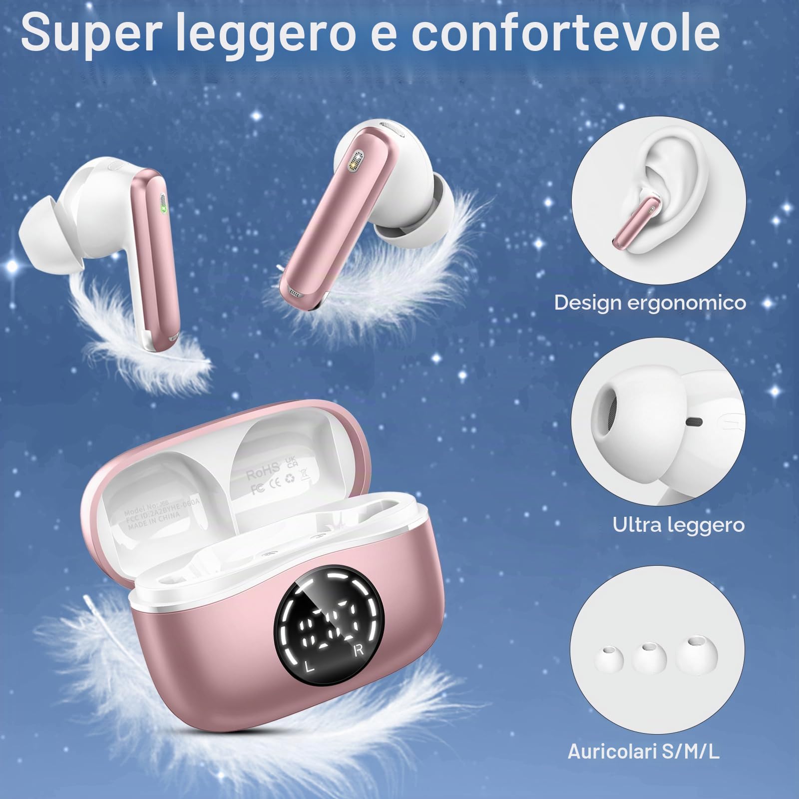 2026 Cuffie Bluetooth 5.4, Durata 50 Ore Cuffiette In Ear, Auricolari Bluetooth Stereo HiFi Con 4 ENC Microfoni Anti-Rumore, Impermeabili IP7 Cuffie Senza Fili, Cuffiette Touch Control, LED-Display