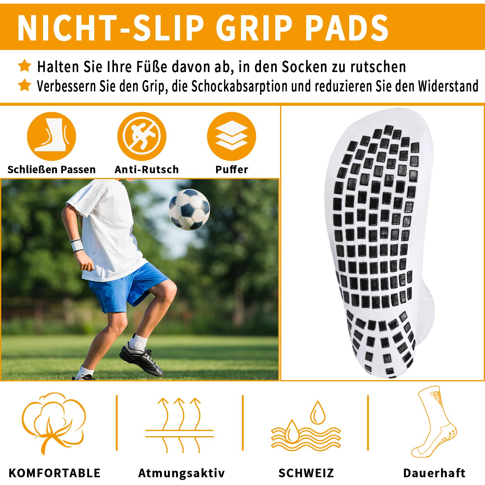 3 pary antypoślizgowych skarpet piłkarskich dla dzieci, antypoślizgowe skarpety sportowe, skarpety piłkarskie dla chłopców, rozmiar 31-34/35-38