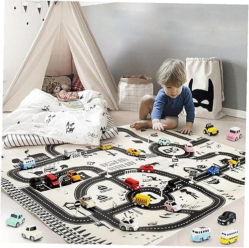 Miniatura 2 de Alfombra de juego para niños, tráfico, rutas de carretera, escena de la ciudad, mapa, modelo, coche, juguete, almohadilla de juego, juegos para