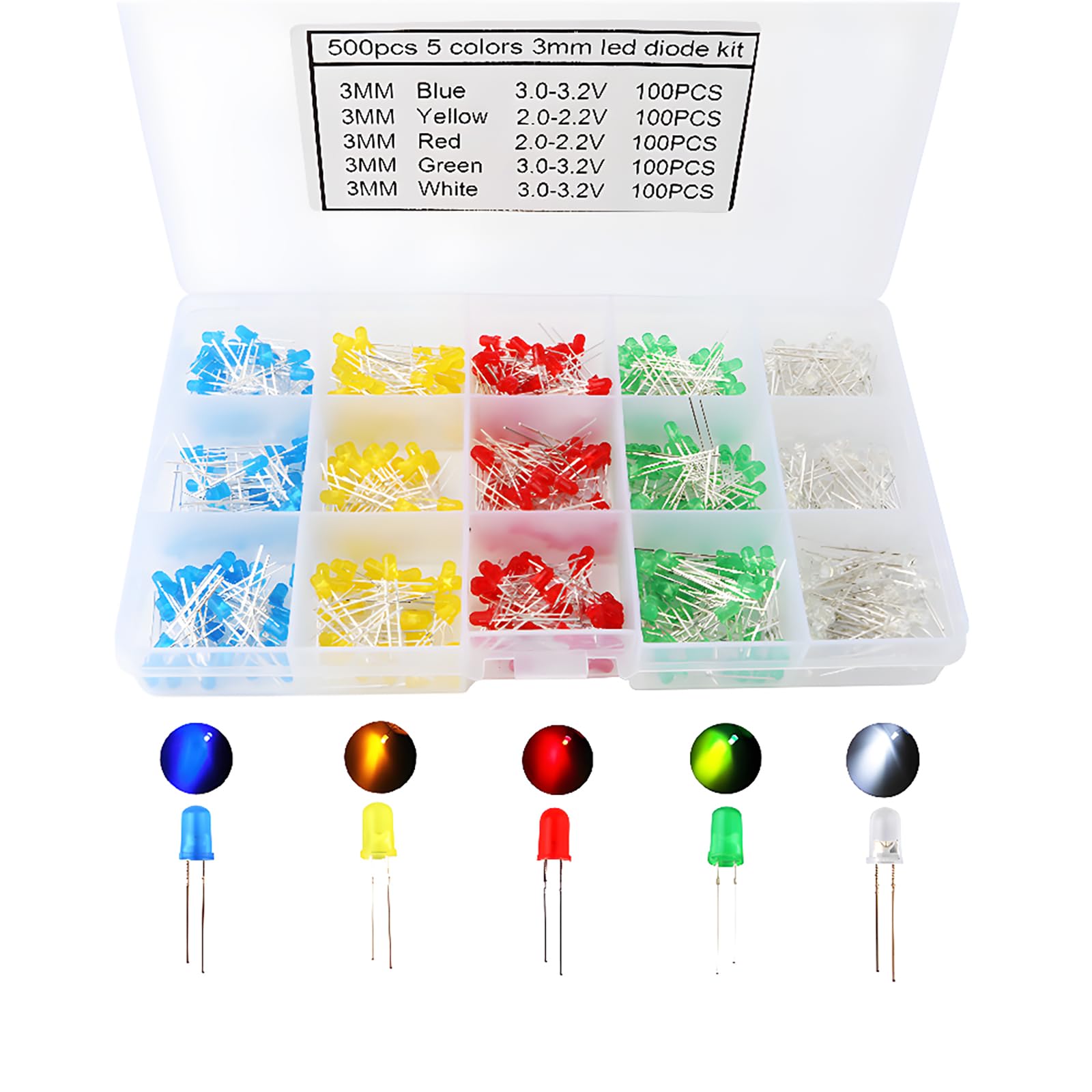 Chanzon 100pcs 5mm RGB Multicolore Diffusé LED Diode Lumières Cathode
