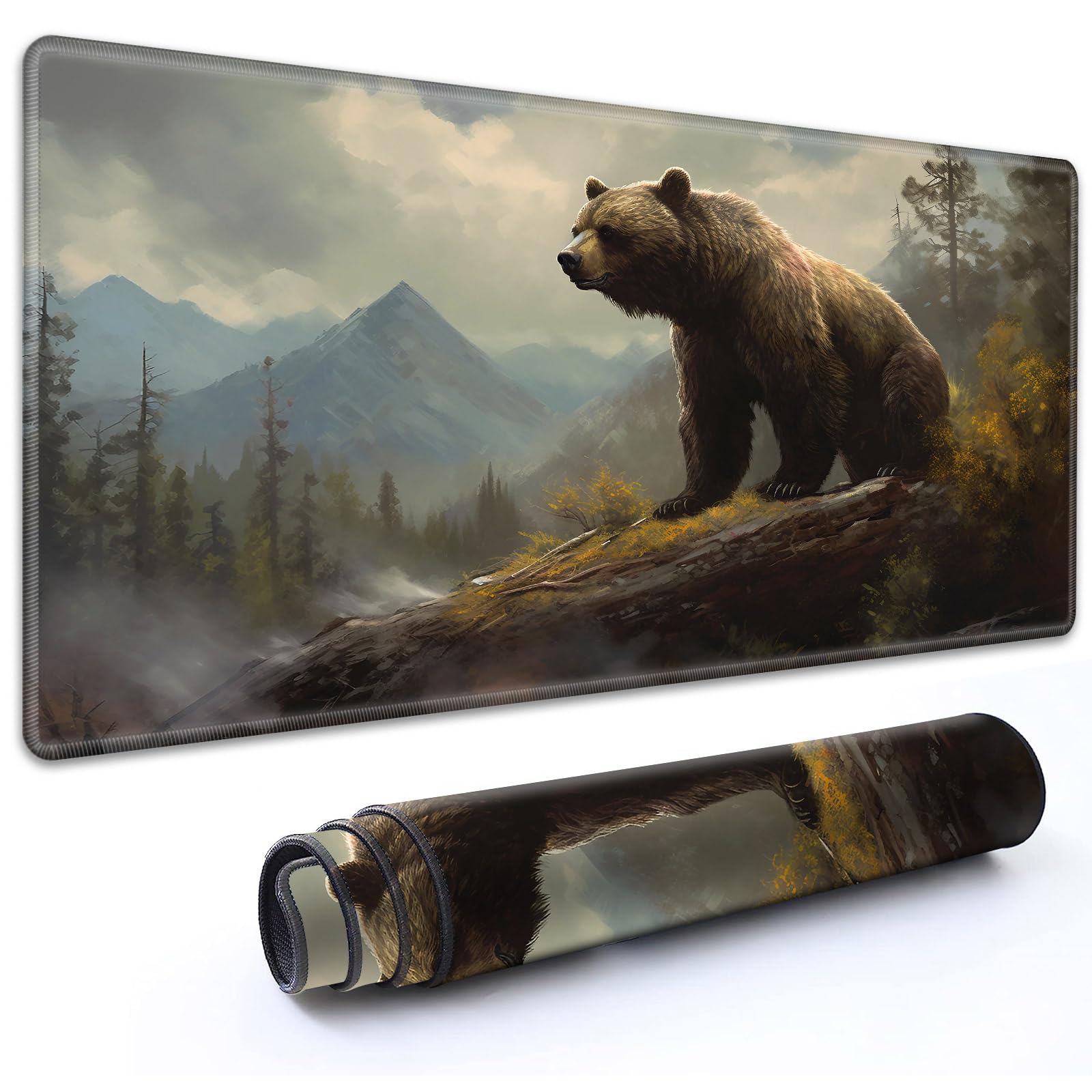 RMJKXQZG for MTG Playmat 27.5" x 15.74" with High Elastic Rubber Base Non-Slip Rubber Sole HD Printing for TCG Mat Magic Playmats MTG Game Mat, Brown Bear
