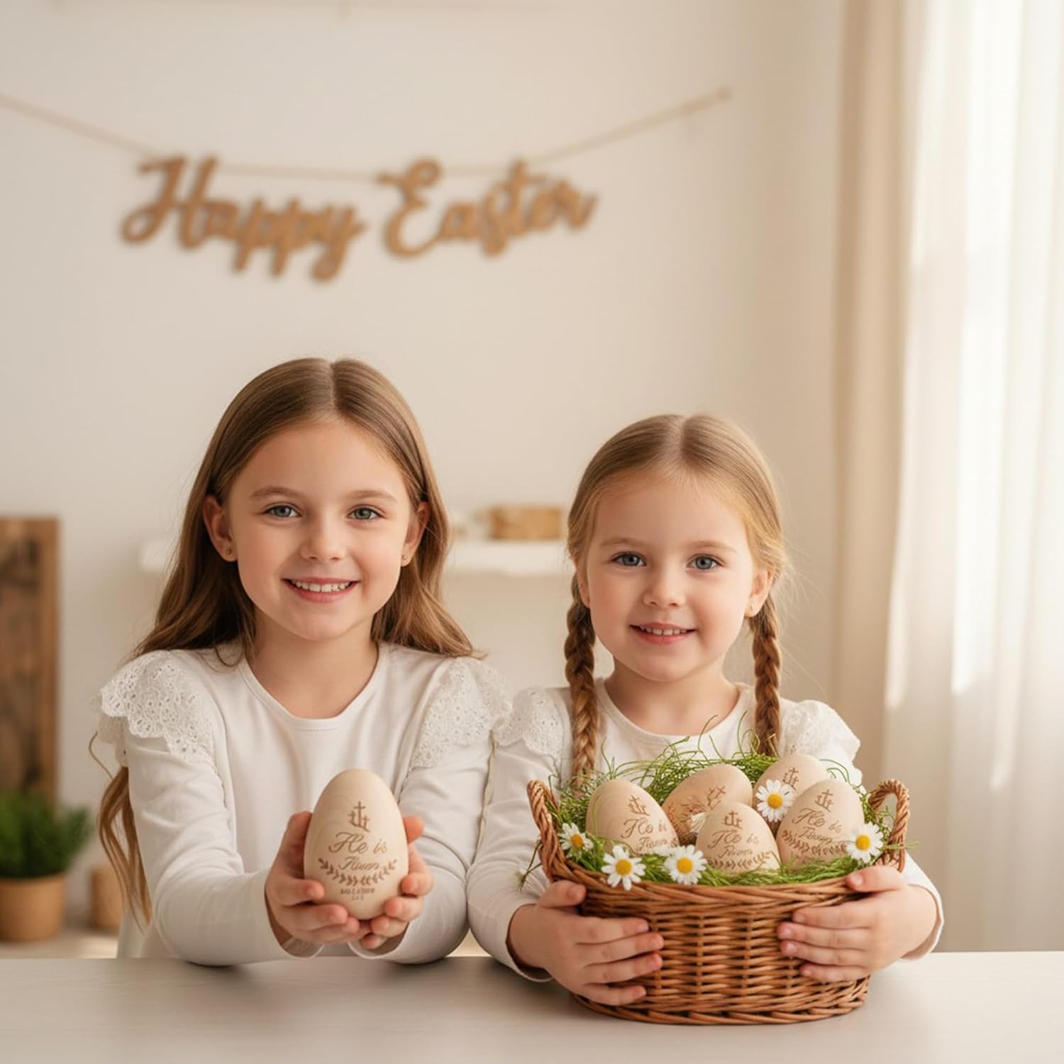 Easter Gifts He Is Risen Wooden Egg Decoration Beech Wood Home Decor Easter Gifts For Adults Christian Basket Filler Easter Egg Filler Religious Decorations