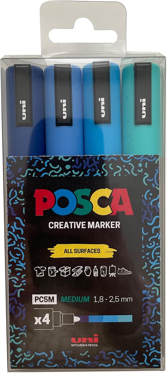 Posca Pens PC5M Felt Tip Acrylic Paint Colouring Set. Opaque Coloured