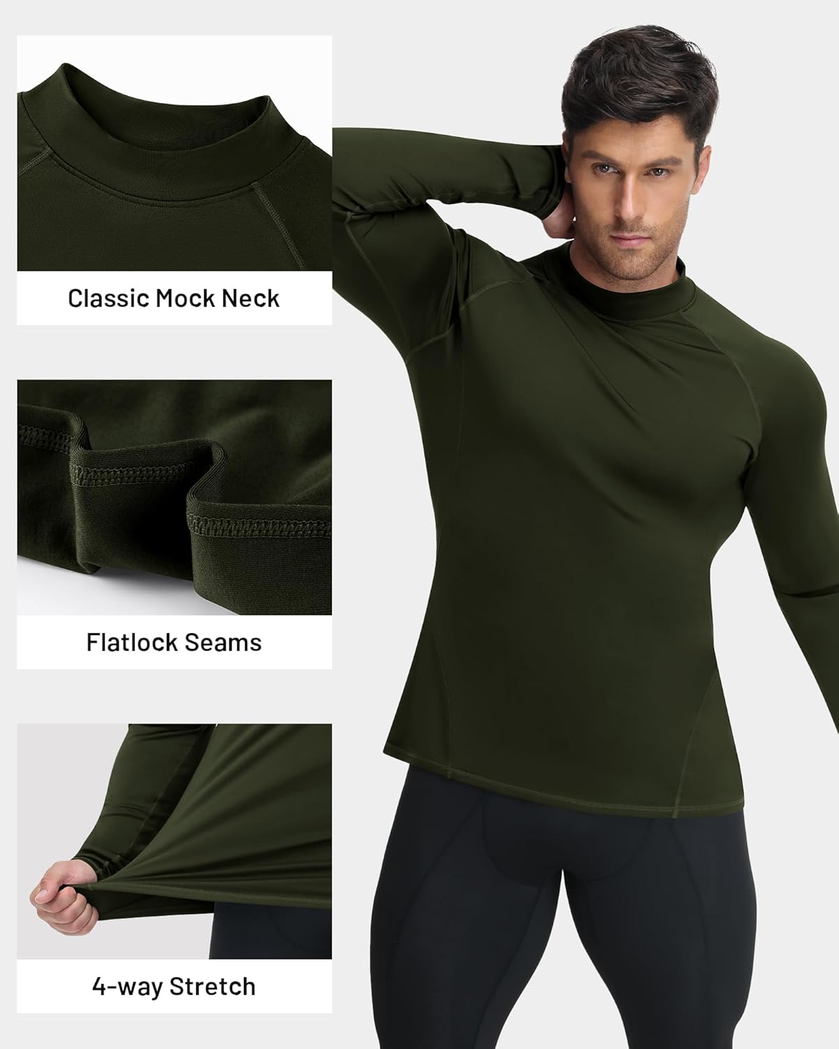 Runhit 2 Pack Men's Thermal Compression Shirts Long Sleeve Mock Turtleneck Fleece Lined Undershirt Athletic Base Layer - Image 5