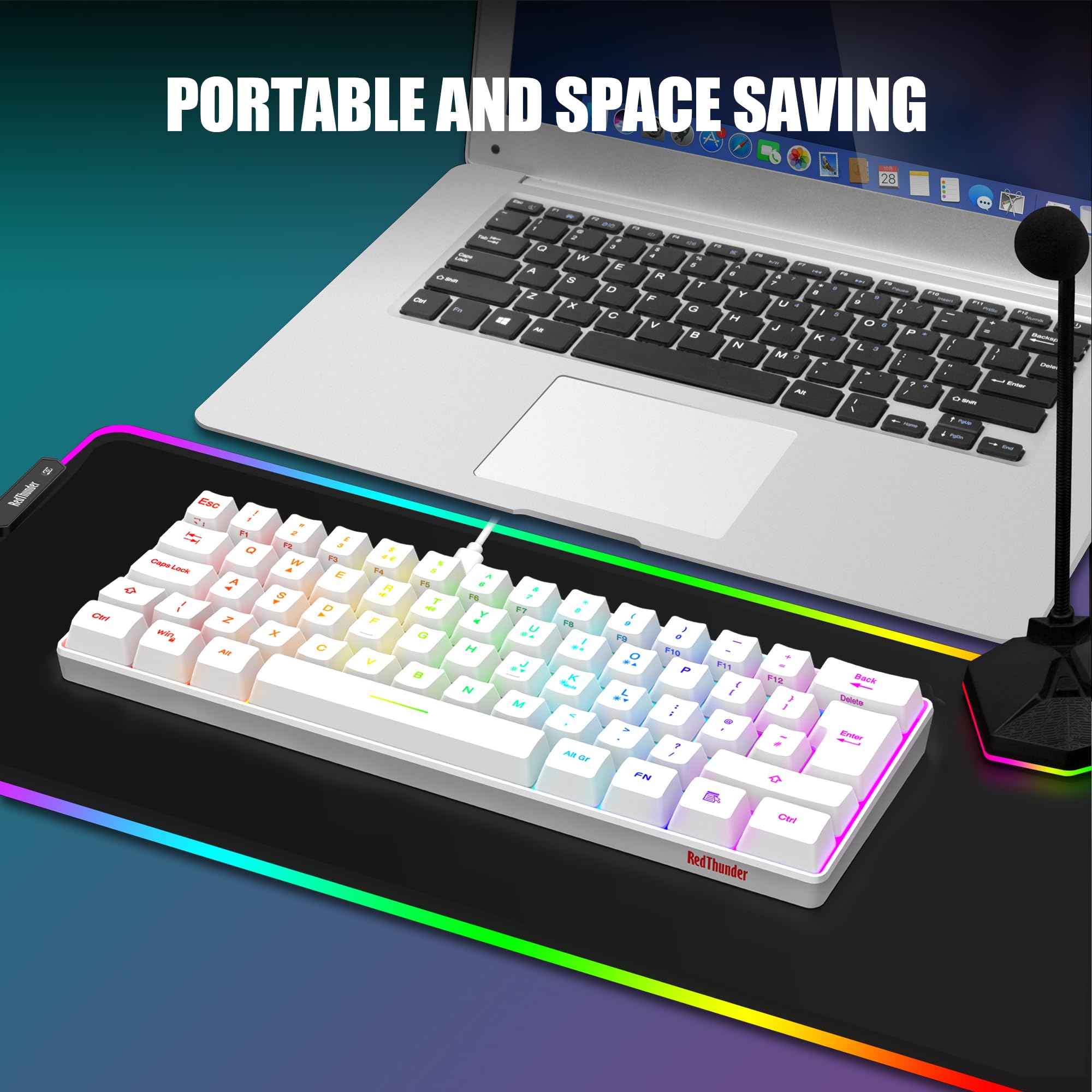 RedThunder Kombinacja klawiatury i myszy do gier 60% RGB, ultrakompaktowa podświetlana mini klawiatura, lekka mysz optyczna 7200 DPI, przenośny, przewodowy zestaw do gier dla graczy PS5 (biała)