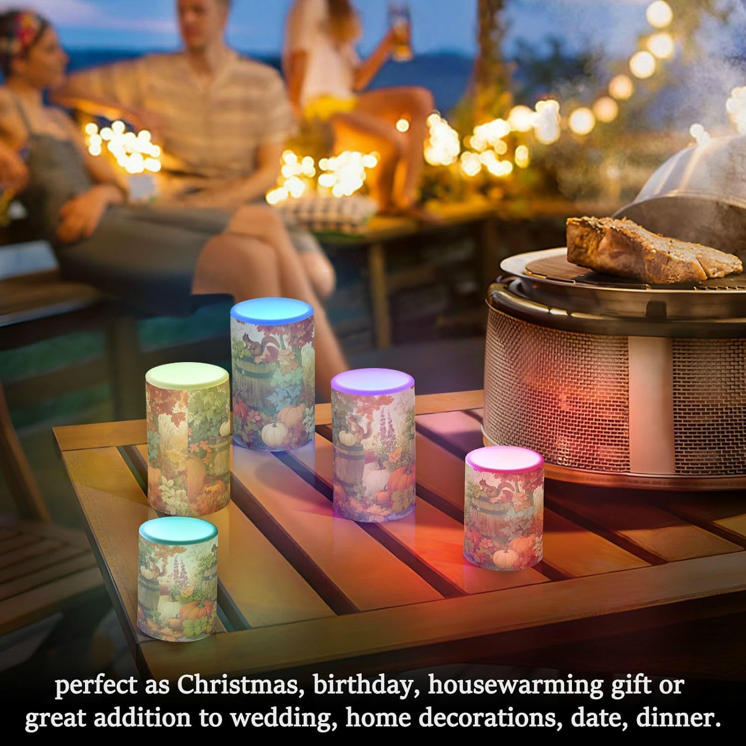ALAZA Thanksgiving Pumpkin Fall Autumn Flickering Flameless Candles Battery Operated with Remote Timer,Tea Light Candles LED Pillar Votive Candles Set of 2 for Outdoor Indoor Decorations