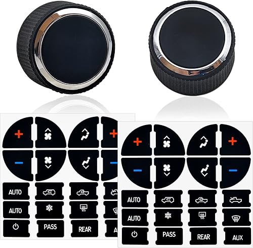 Paquete de 2 pomos de control de volumen de radio trasera con kit de reparación de calcomanías de botón de CA para tablero (2 unidades) para GM
