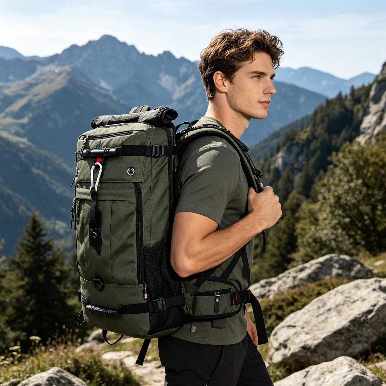FANDARE Bergsteigen Rucksack Daypacks für 17 Zoll Laptop Wanderrucksäcke Fahrradrucksäcke für Herren Damen Arbeit Reisen Outdoor Camping Hohe Kapazität Wasserdicht Polyester Grün