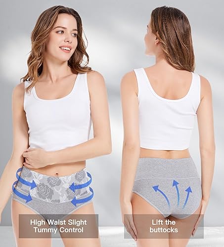 Miniatura 4 de HAVVIS Bragas Ropa Interior de Mujer de Algodón Cintura Alta Control Abdominal Panties Rosa Jacquard para Damas Multipack