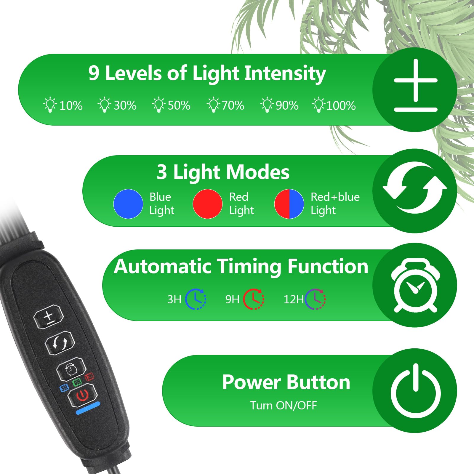 Lampade per Piante Indoor, Lampada Crescente Spettro Completo 4 Heads, Luce per Piante Con Treppiede, Luce LED Coltivazione Indoor Con Timer, 3 Modalità E 9 Regolazioni Di Luminosità