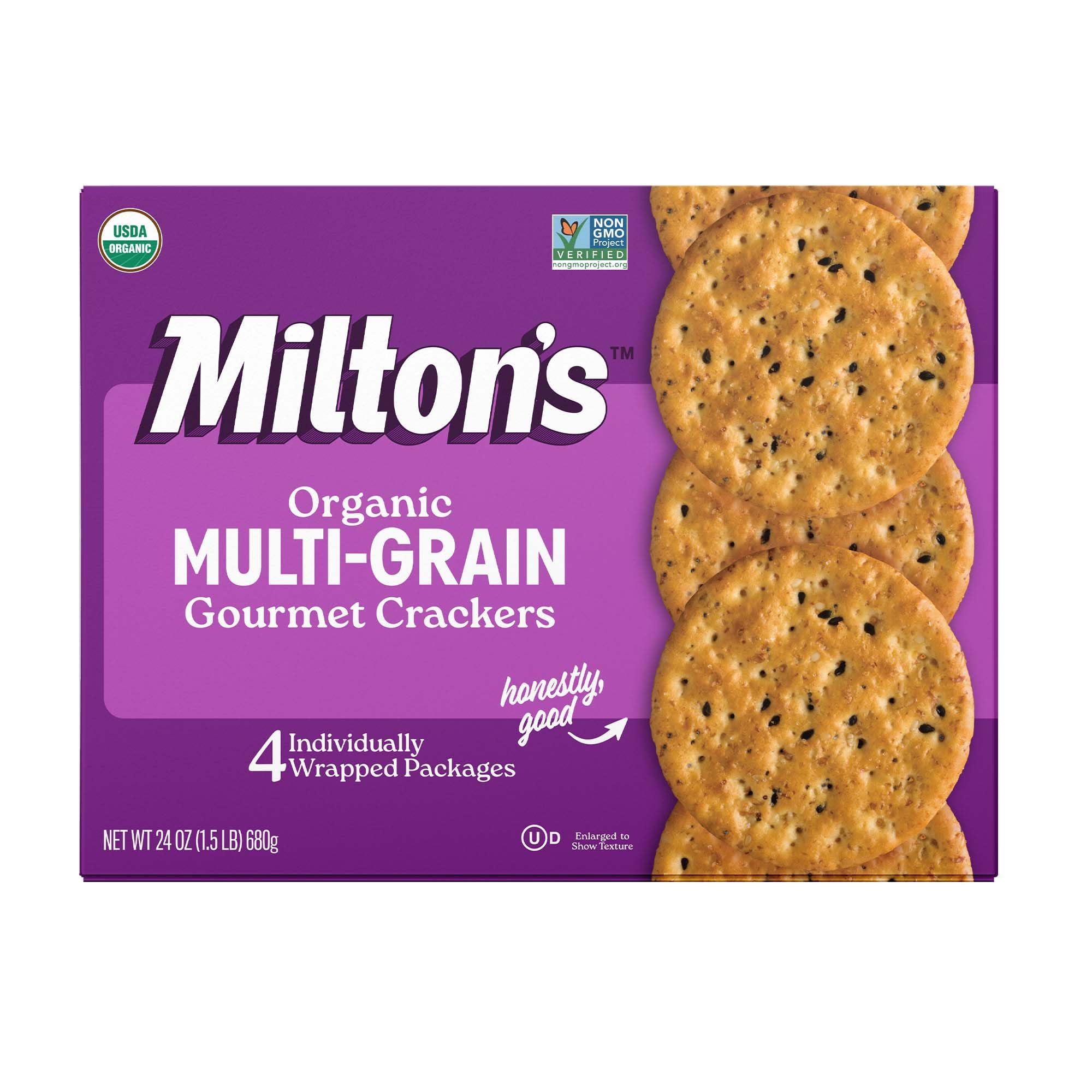 Milton's Organic Crackers, Multi-Grain - Certified Organic, Non-GMO Project Verified, Kosher, Made With 4 Whole Grains & 3 Seeds, Great for Charcuterie Boards - 24 Oz, Pack of 1