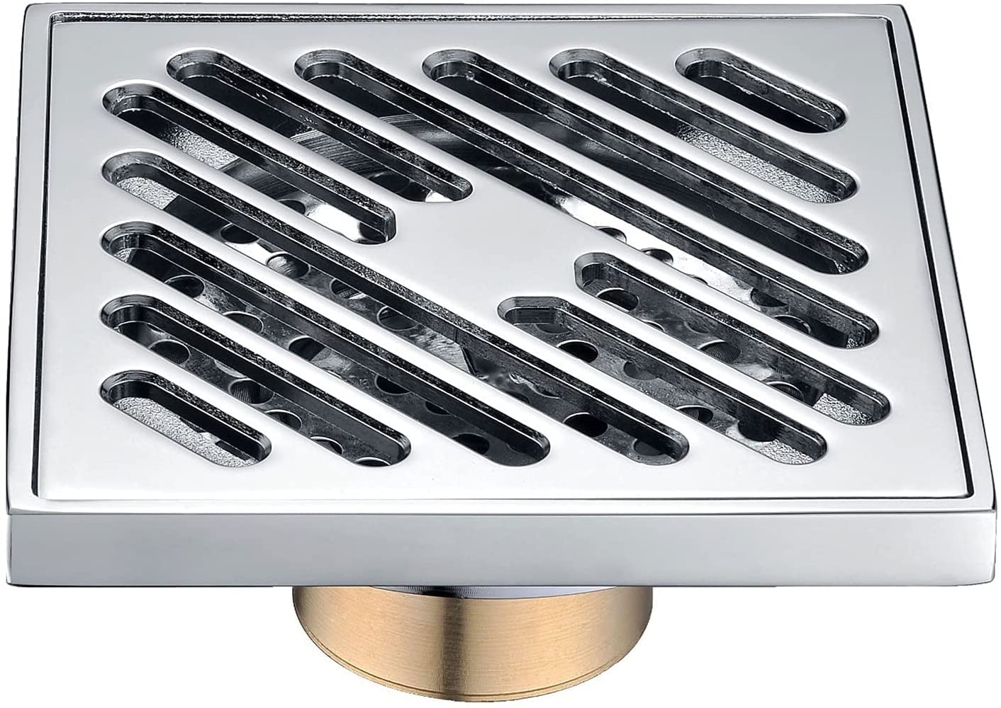 GLJTUO Shower Floor Drain Bathroom Tile Insert Floor Drai 4 Inch Brass with Removable Cover Grid Grate, Square Floor Drainer with Hair Strainer for Kitchen Washroom Garage and B