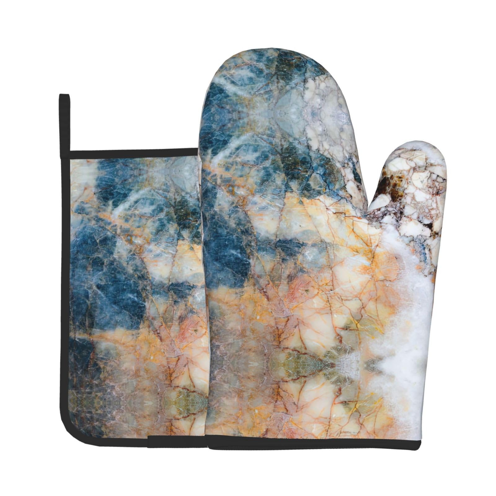 Produktbild von Ofenhandschuh & Topflappen Set – Hitzebeständig, Wasserdicht Mit Marmor-Design